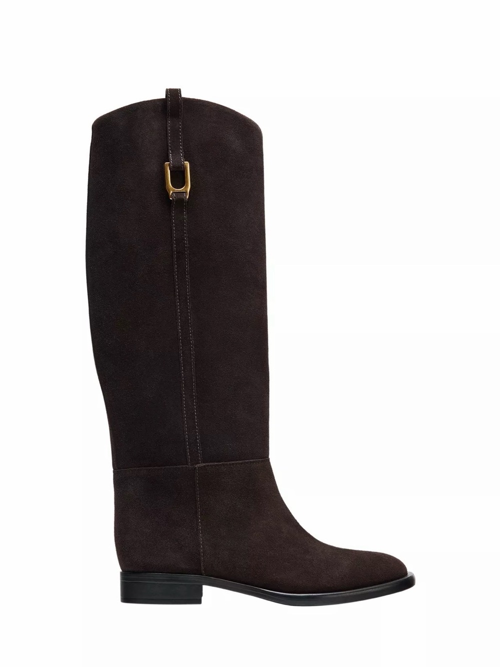 Zara Dark Brown Suede Riding Boots with Gold Accent